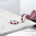thumbnail image 4 of Gem Stone King 925 Sterling Silver Red Created Ruby Hoop Earrings for Women (4.18 Cttw, Oval 6X4MM), 4 of 4