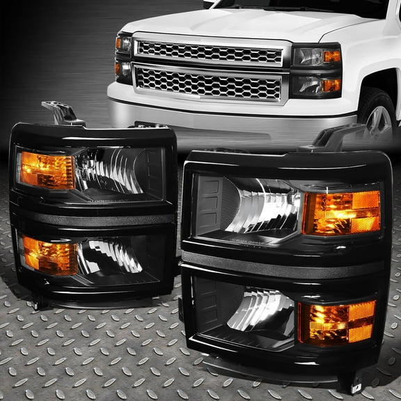 NUVISION for 14-15 Chevy Silverado 1500 Black Housing Amber Corner Headlight Head Lamps