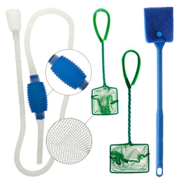 GreenJoy Fish Tank Cleaner Aquarium Cleaning Tools Kit Fish Net Siphon Gravel Brush Algae Vacuum Scrubber 4 Packs