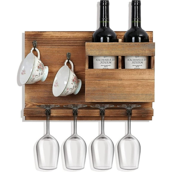 Wine Rack Wall Mounted With Glass Holder And Cup Hook, Thickened Pine Wood Wine Shelf Rustic Wine Display Storage Rack, Gifts For Wine Lovers, Mother