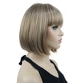 thumbnail image 3 of Short Bob Wig with Flat Bangs for Lady Women, Straight Synthenic Wigs for Cosplay Daily Party, 8 inch, Blonde Highlighted, 3 of 10