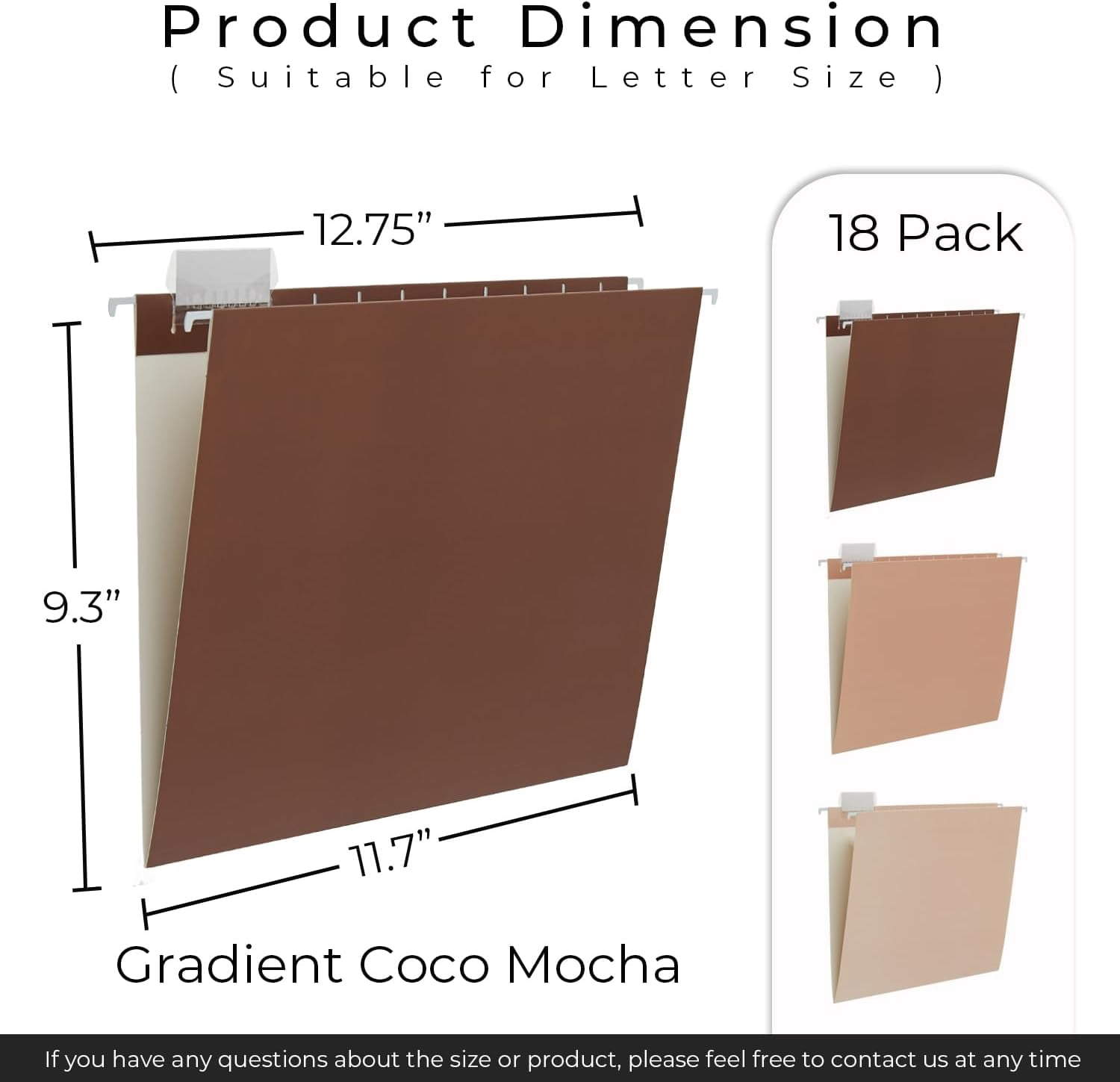 18 Pack Gradient Hanging File Folders Letter Size Decorative Hanging Folder Pretty File Folder Organizer for Filing Cabinet Office Home with 1/5-Cut Adjustable Tabs, Coco Mocha