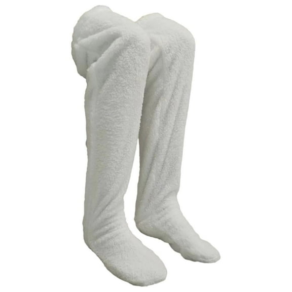 Milageto Plush Leg Warmers Boot Socks Thigh High Socks for Living Room Apartment Dorm white
