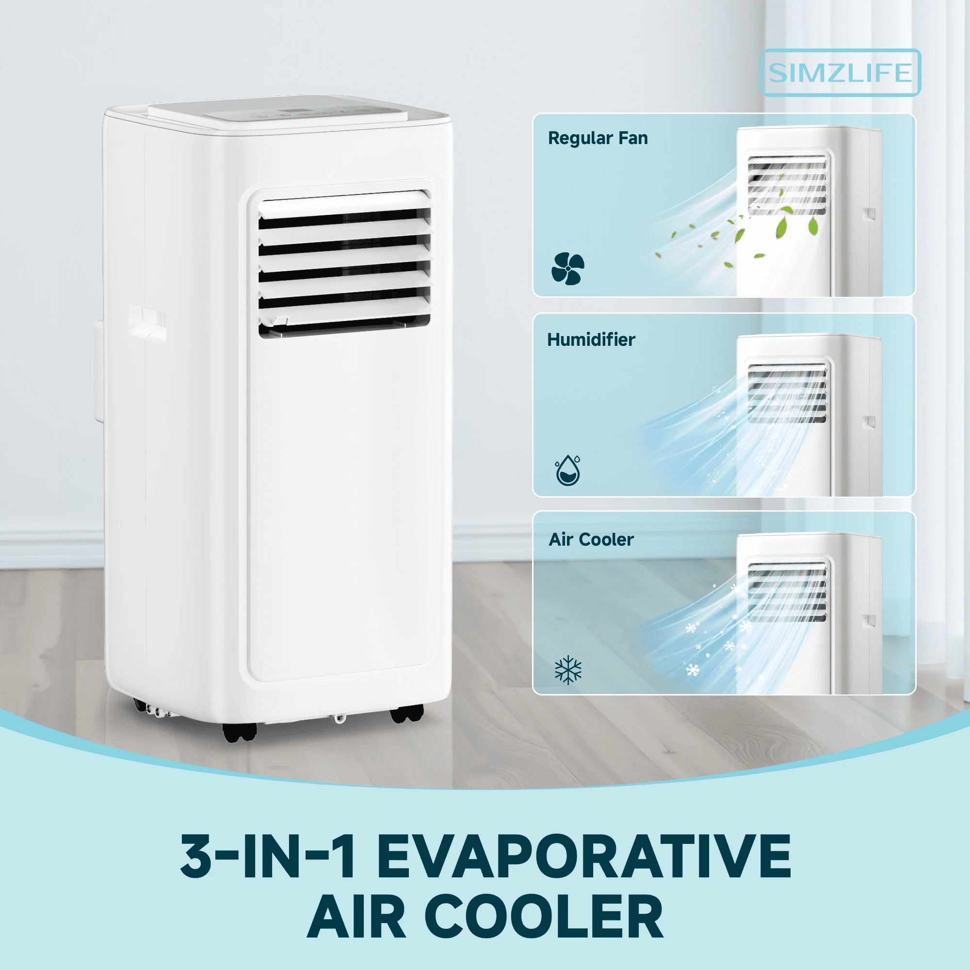 Simzlife 14,000 BTU Portable Air Conditioner - Indoor Portable Air Cooler with Remote Control, White