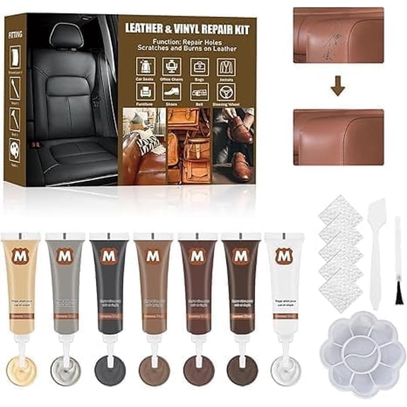 Leather Repair Kit for Furniture, Leather Couch Repair Kit, Vinyl Repair Kit with Mink Oil, Suitable for Sofas, Coats, Leather Jackets, And Car Seats, 7 Colors
