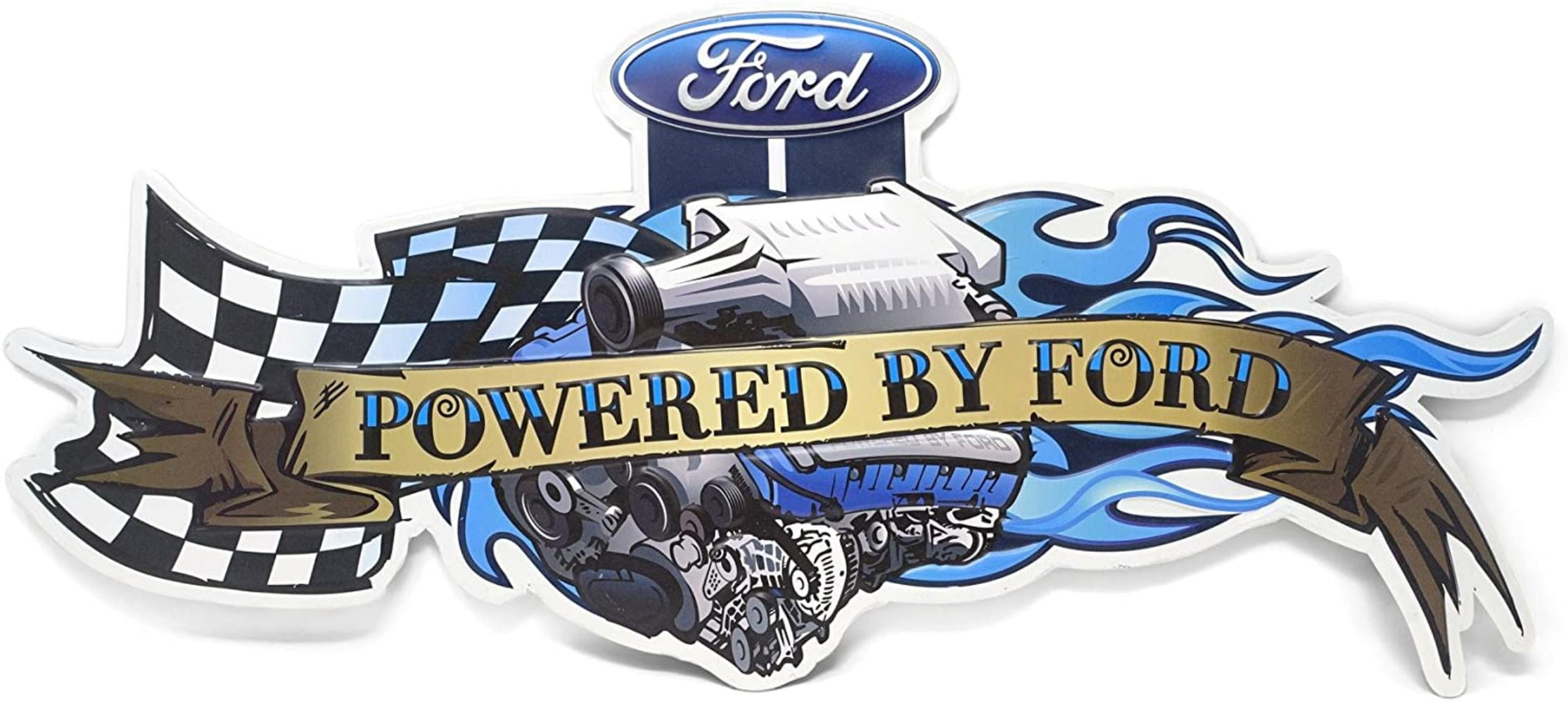 Ford "Powered By Ford" Shaped and Embossed Metal Wall Decor Sign 24" x 10.5" 