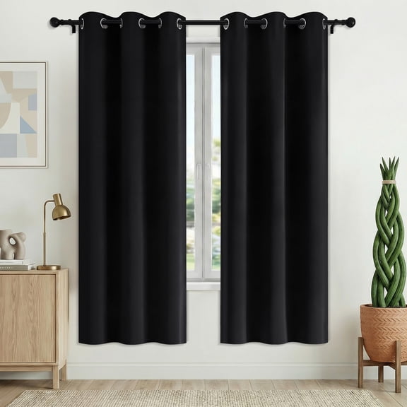 XUEYU Blackout Curtains 2 Panels, 100% Full Light Blocking Window Curtains, Grommet Energy Efficient Drapes for Bedroom Living Room, 42x72 Inch, Black