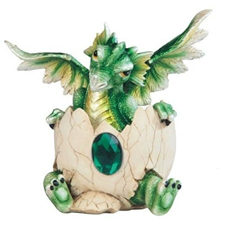 StealStreet SS-G-71471 Dark Green Baby Dragon Eggshell with Gem Figurine,