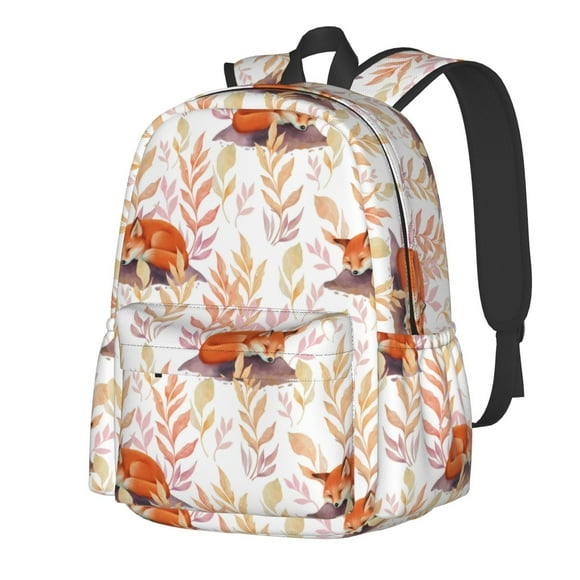 Cauagu Cute Sleepy Fox Print Casual Laptop Backpack,Backpack for Boys Girls, College Bookbag Lightweight Back Pack for Men and Women