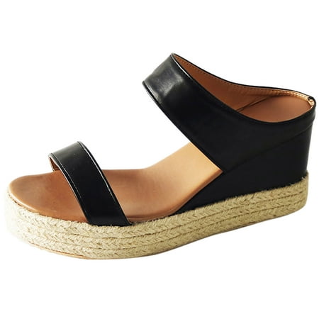 

1 Pair Summer Wedge Sandals Hemp Female Sandals Fashion Summer Shoes for Women Lady (Black Size 41 8.5US 6UK，40EU 10.0215Inc