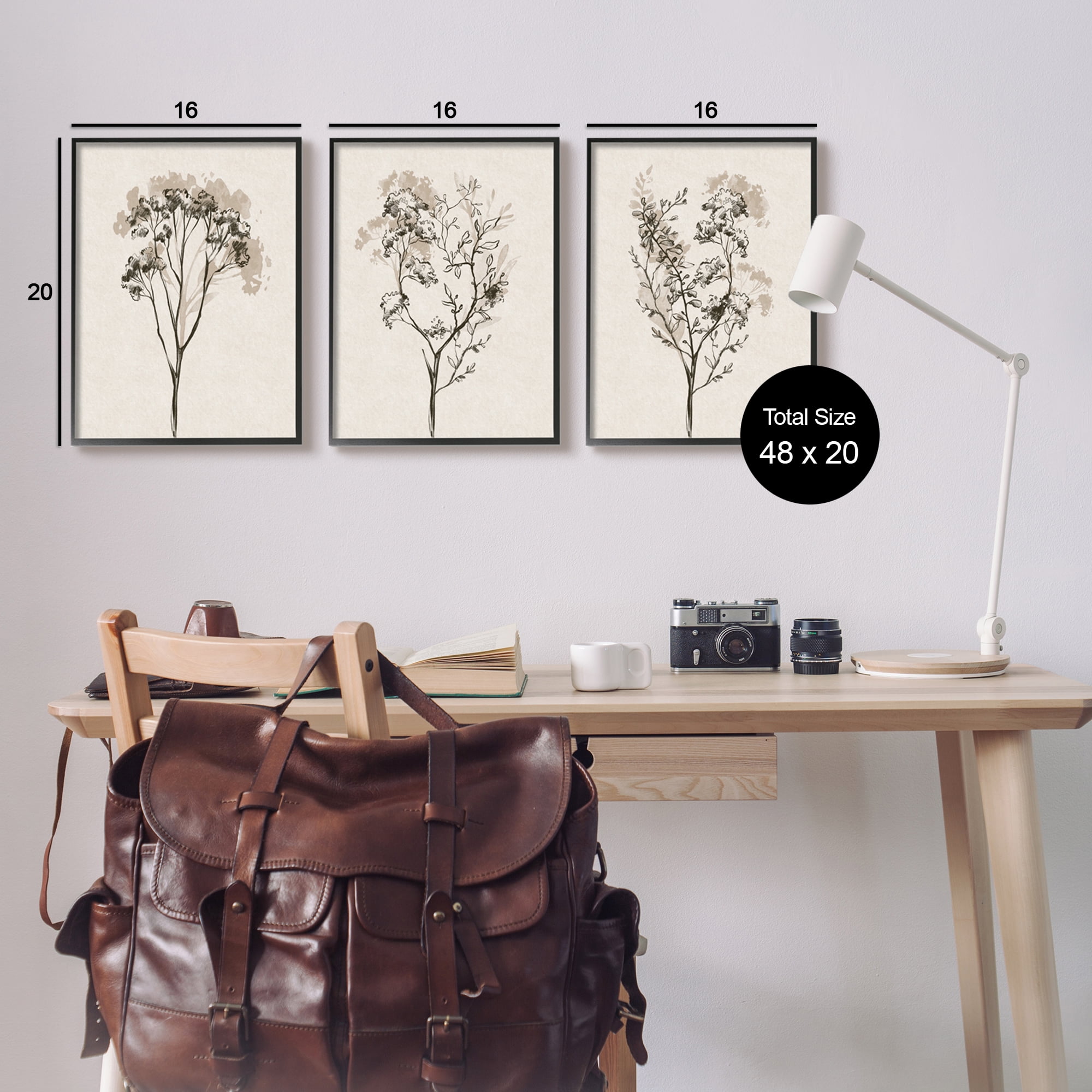 Stupell Industries Beige Cottage Herbs Botanical & Floral Painting Black Framed Art Print Wall Art, 16 x 20, Set of 3