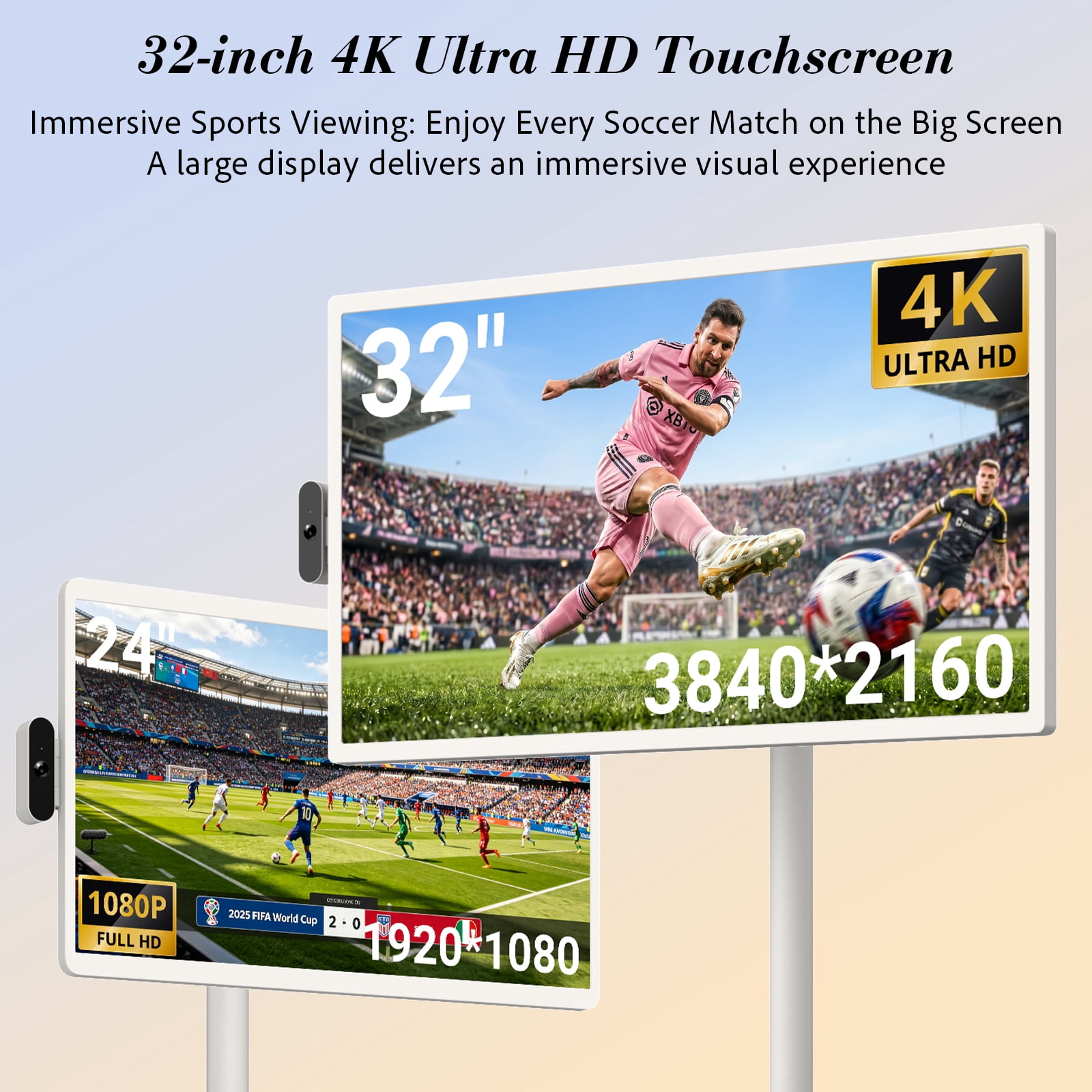 ApoloSign 32" 4K UHD Smart Portable TV with Android 16, 2nd Gen Moveable Touchscreen Monitor on Wheels, 256GB Storage, Built-in 15000mAh Battery, 8MP Camera, Smart Screen for Home & Kitchen