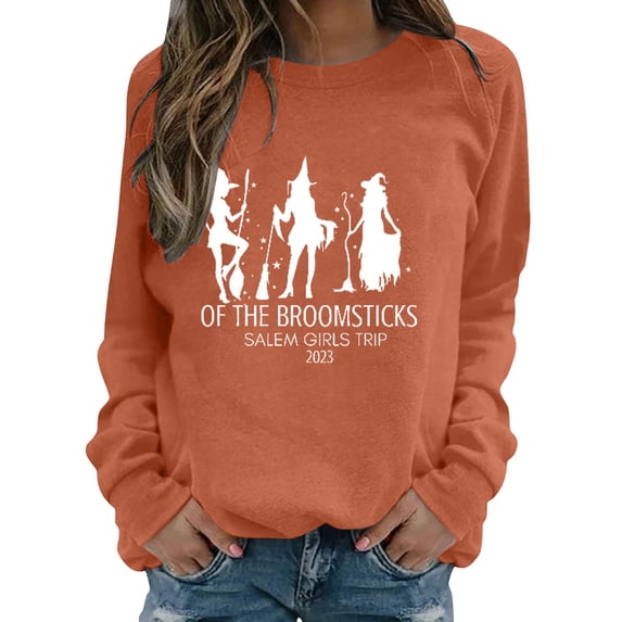 YVNAURA Women's Salem Witch Trials Vintage Sweatshirt Oversized Graphic Pullover Halloween Witchy Crewneck Long Sleeve Casual Fall Spooky Season Top Witchy Gift 1 Pack, Orange,XXL