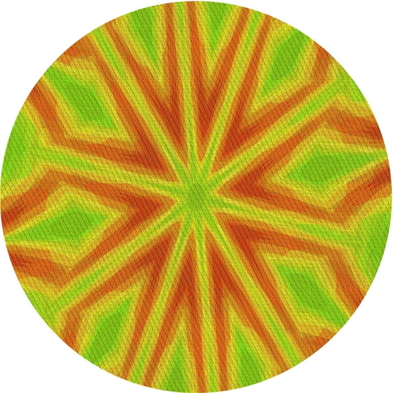 Ahgly Company Indoor Round Patterned Neon Orange Area Rugs, 3' Round