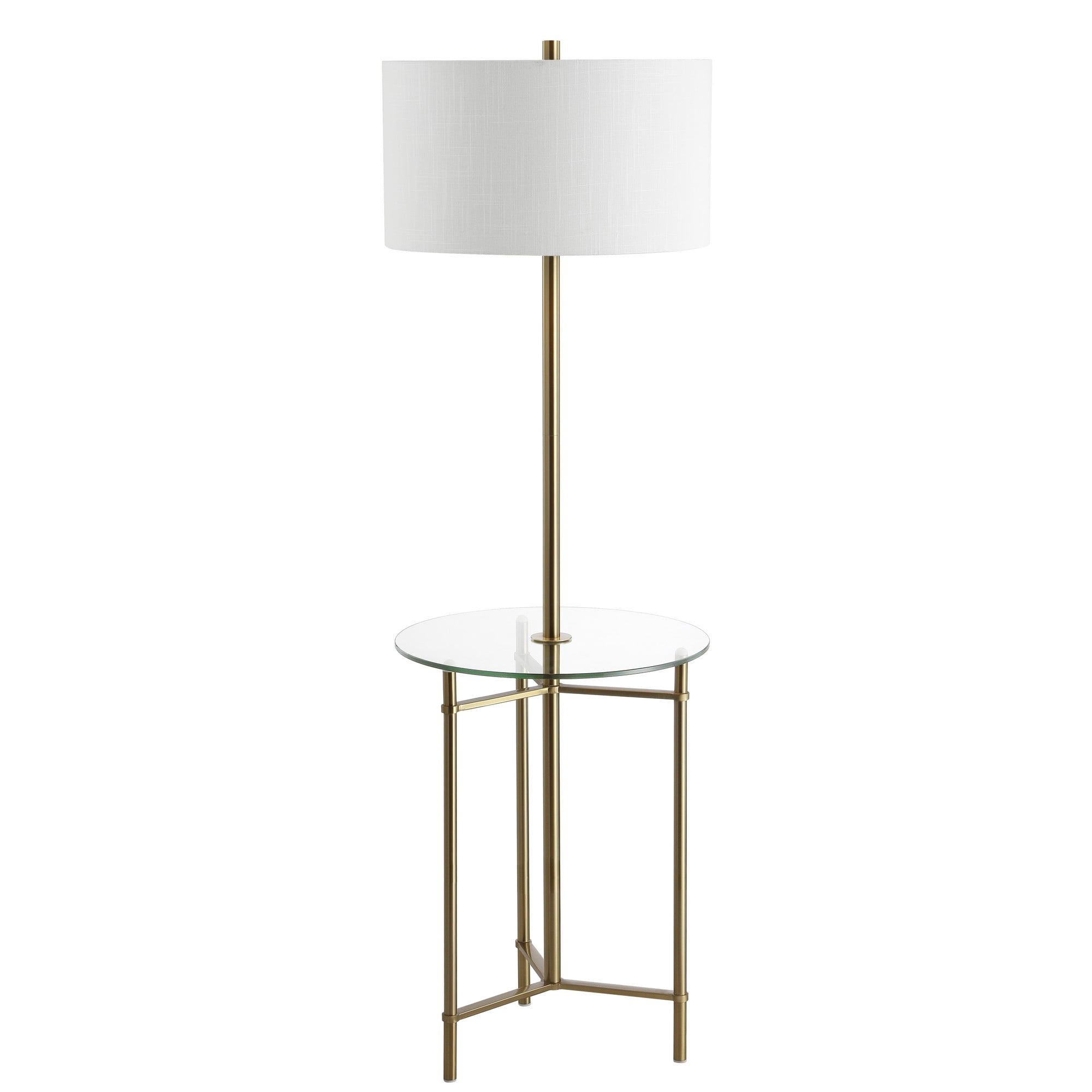 JONATHAN Y Charles 59" Metal/Glass LED Side Table and Floor Lamp, Brass