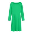 thumbnail image 4 of Kddylitq Long Sleeve Midi Dresses for Women 2024 Fashion Solid Color Pleated Dress Casual Plus Size Crewneck Dress with Pockets Green XL, 4 of 5