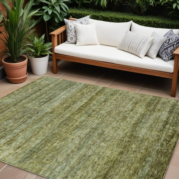 HomeRoots 605623 8 x 10 ft. Olive Green & Brown Striped Washable Indoor & Outdoor Rectangle Area Rug