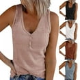 thumbnail image 4 of PRAETER Summer Women's Button Vest Solid Color V Collar Sleeve T-shirt Top, 4 of 5
