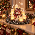 thumbnail image 4 of Snowman Christmas Lighted Centerpiece with Flameless Candle Glow, Christmas Decoration with Frosted Greenery, Red Berries & Pinecones, Perfect for Home Tabletop & Holiday Gift, 10.6" x 11.8", 4 of 7