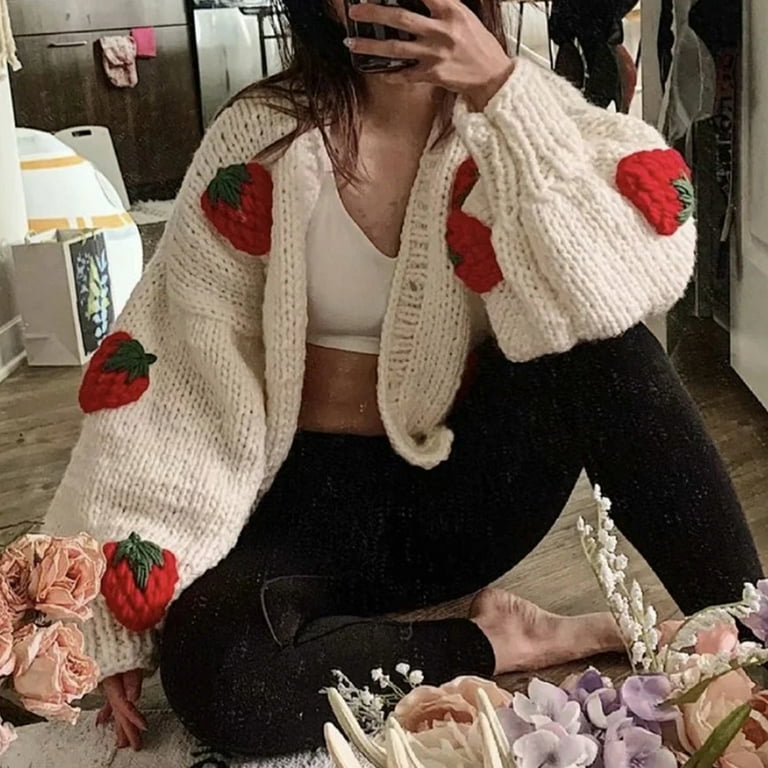 Women Puff Long Sleeve Sweater Cardigan Harajuku Crochet Women Puff Long Sleeve Sweater Cardigan Harajuku Crochet