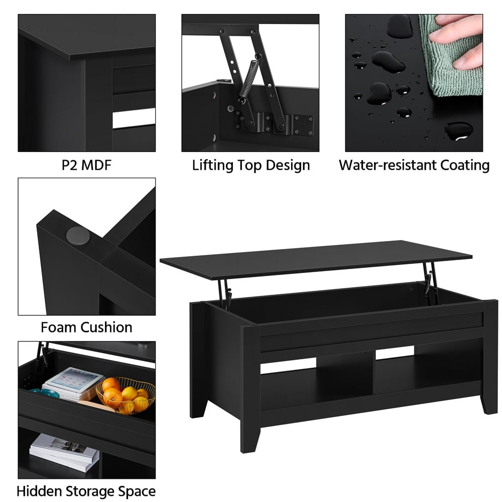 Alden Design 47.5" Lift Top Coffee Table with 2 Storage Compartments for Livingroom, Black