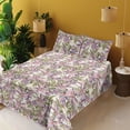thumbnail image 2 of Ambesonne Abstract Floral Fitted & Flat Sheet with Shams 4 Pcs Set, Retro Garden Bloom, Queen, Ivory and Multicolor, 2 of 5