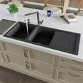 thumbnail image 1 of Pemberly Row Black 46" Double Bowl Granite Composite Kitchen Sink w/ Drainboard, 1 of 9