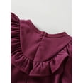 thumbnail image 6 of Franhais Kids Autumn Outfit, Solid Color Bowknot Round Neck Long Sleeve Ruffle Dress+ Headband for Girls, 1-6 Years, 6 of 9