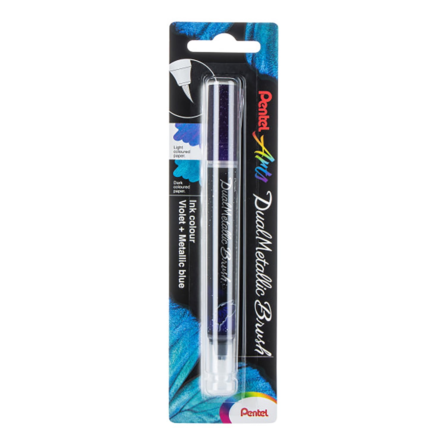 Pentel Arts DualMetallic Brush, Violet/Metallic Blue Ink, Pack of 3
