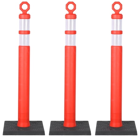 Garvee 3-Pack 43.3 Inch Traffic Delineator Posts with Heavy Duty Rubber Square Base, High Visibility Round Top Safety Cones Parking Barrier for Driveway, Construction and Crowd Control