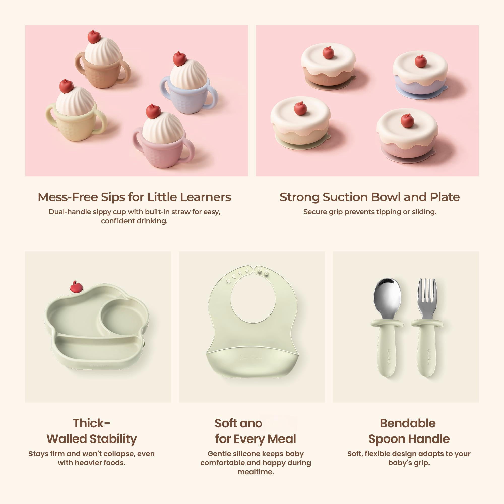 Green Silicone Feeding Set for Baby Self-Feeding and Solids Introduction