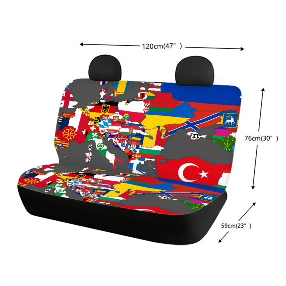 Chririnla European Flags Map Rear Bench Seat Covers, 2 Piece Non-Slip Car Back Seat Covers Durable Waterproof Protectors for SUV and Truck