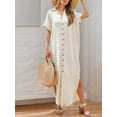 thumbnail image 3 of Weardear Womens Swimsuit Cover Ups Dress Casual Short Sleeve Dress Button Down Side Split Long Kimonos Cardigans Summer Beach Dress, 3 of 6