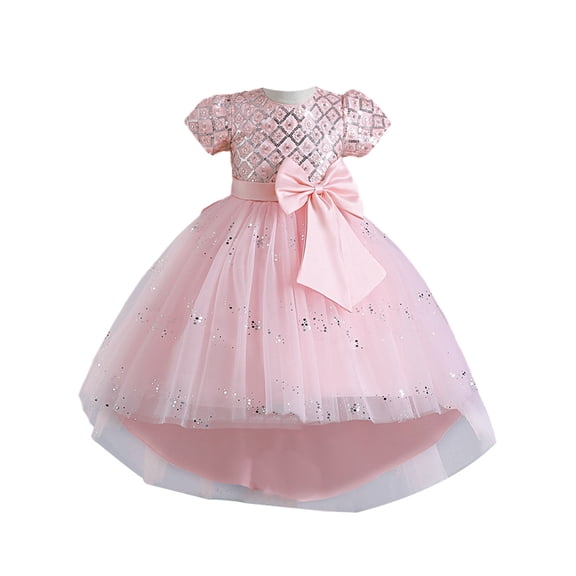Girl Ruffle Tiered Tutu Gown Short Sleeve Embroidery Lace Princess Dresses with Big Bowknot Party Ball Tulle Pageant Gowns for Wedding, Birthday - 4-12T