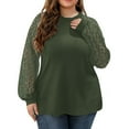 thumbnail image 2 of Womens Long Sleeve Round Neck Shirts Basic Tee Fall Tops Outfits Clothes Plus Size Army Green XXXL, 2 of 7