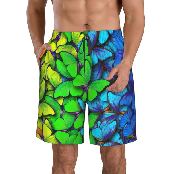Balery Multicolored Butterflies Traje de Baño Estilo Hawaiano para Hombre, Shorts de Secado Rápido con Bolsillos-3X-Large