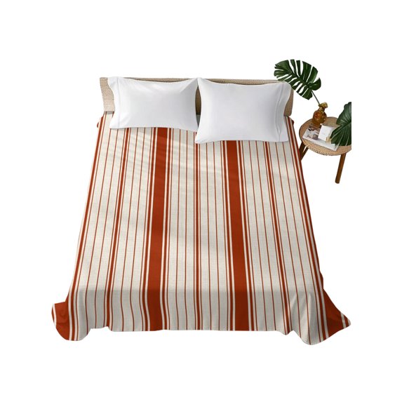 Twin Flat Sheet Only Modern Minimalist Red Stripes Soft Microfiber Cooling Bedding Sheets Farmhouse Line on Beige Flat Bed Sheet for Hotel,Home Decor