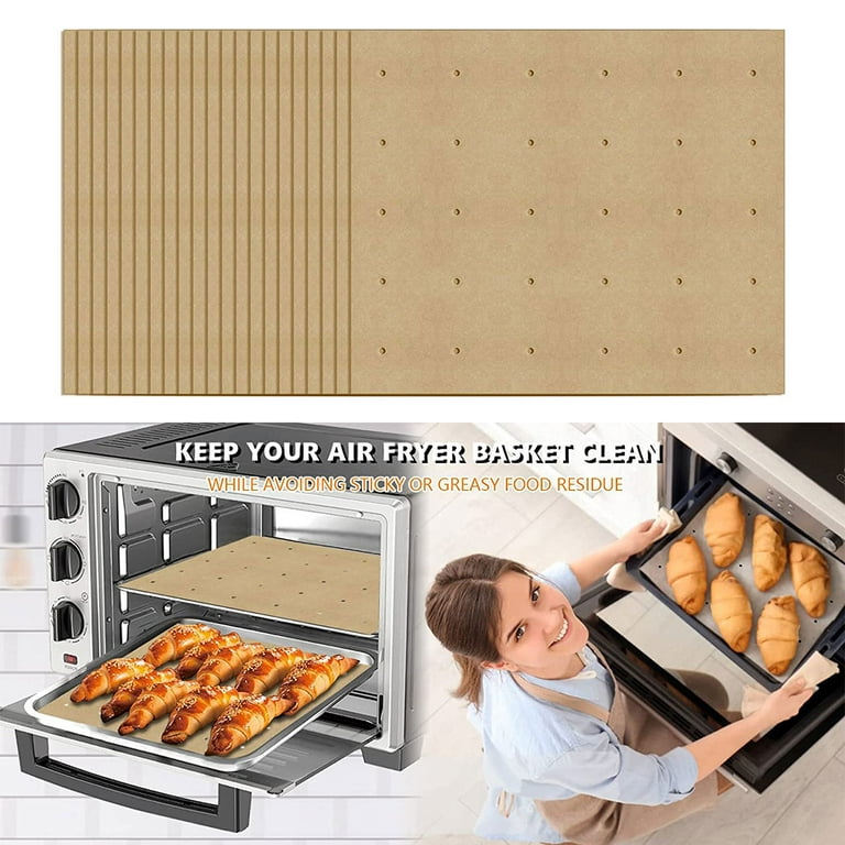 100 PCS Air Fryer Oven Liners, 13 x 12 inch Perforated Rectangular