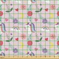 thumbnail image 2 of Ambesonne Unicorn Fabric by the Yard Upholstery, Hearts Flowers Colorful Art, 2 Yards, Pale Pink and Multicolor, 2 of 5