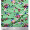 thumbnail image 1 of Soimoi Green Velvet Fabric Stripe,Cyclamen & Rose Floral Print Fabric by Yard 58 Inch Wide, 1 of 1