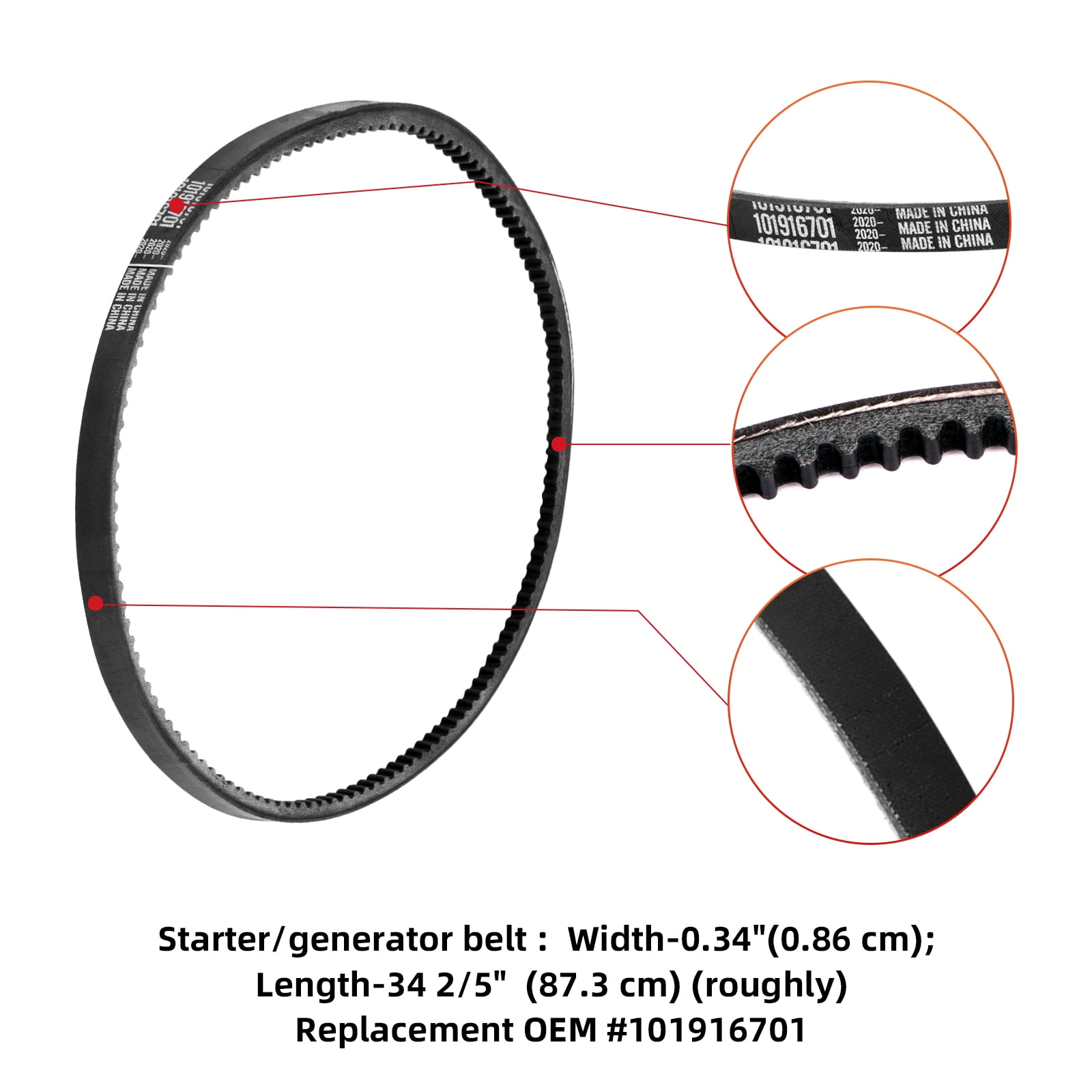 Roykaw Golf Cart Drive Belt Starter Belt for Club Car DS 1997+ & Precedent 2004+, OEM# 101916701, 1016203