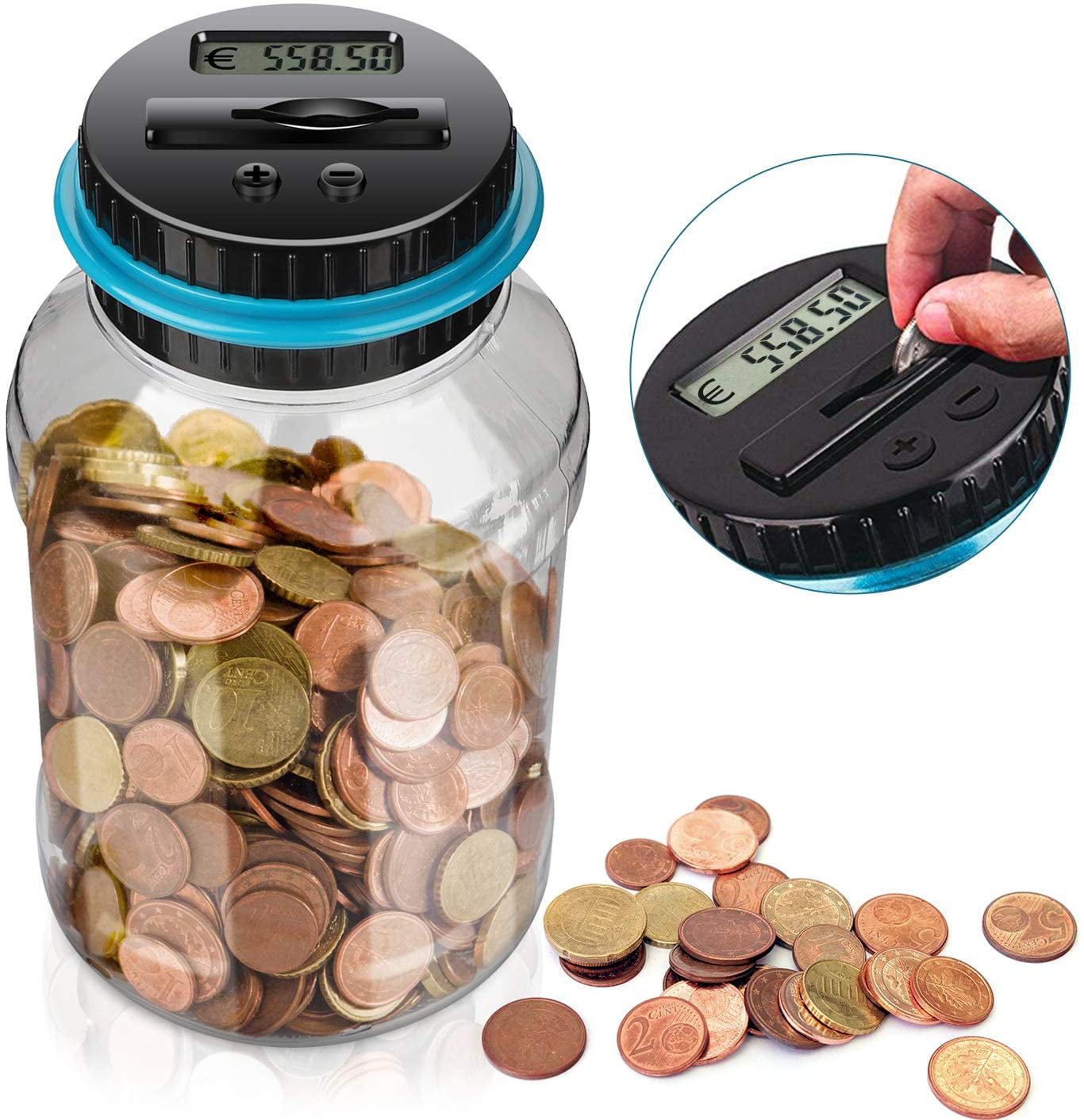 Automatic Digital Money Counting Jar/Coin Counting Jar Digital Piggy Bank with LCD Screen Black Colored 