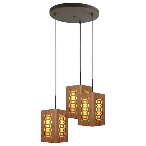 Woodbridge Lighting Triune 18" 3-Light Bamboo Cluster Pendant in Triune/Bronze