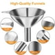 thumbnail image 5 of Embudo de acero inoxidable de 6 piezas, juego de 3 embudos grandes y pequeños, mini embudos de grado alimenticio para uso en la cocina, llenado de botellas, matraces, cocina, 2 cepillos, 5 of 6