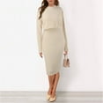 thumbnail image 5 of Women's Long Sleeve Sweater Dresses 2 Piece Outfits Sets Ribbed Knit Crop Tops and Tank Bodycon Midi Dress Beige One Size, 5 of 5