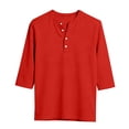 thumbnail image 3 of Elbow Length Tops for Women, Audhol 3/4 Length Sleeve Womens Tops V Neck Button down Shirts Business Casual Outfits Basic Tees Summer Top 2026 Red 3/4 Sleeve Top Xl, 3 of 4