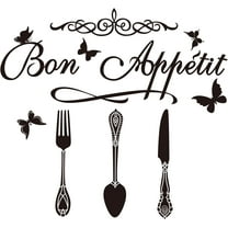 Kitchen Wall Decals Bon Appetit French Vinyl Wall Stickers Tableware Wallpaper Art Butterfly Sticker Decals Dining Stickers Decal for Dining Room Kitchen Decoration