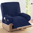 thumbnail image 2 of SURJDE Housse de Fauteuil Inclinable Matelassée Extensible avec Rangement Bleu Marine, 2 of 2