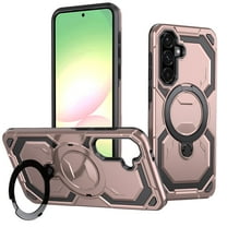 Armor Designed for Samsung Galaxy S24 FE Magnetic Case, Rugged Shockproof, with 360 Rotate Ring Kickstand, Hard Anti-Drop Heavy Duty Protection Hybrid Phone Cover for Galaxy S24 FE, Rosegold