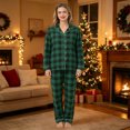 thumbnail image 2 of KPOPLK Matching Family Pajamas Christmas Plaid Print Button Down Long Sleeve Collar Shirt and Pant 2Pcs Pjs Loungewear(XL,Green), 2 of 4